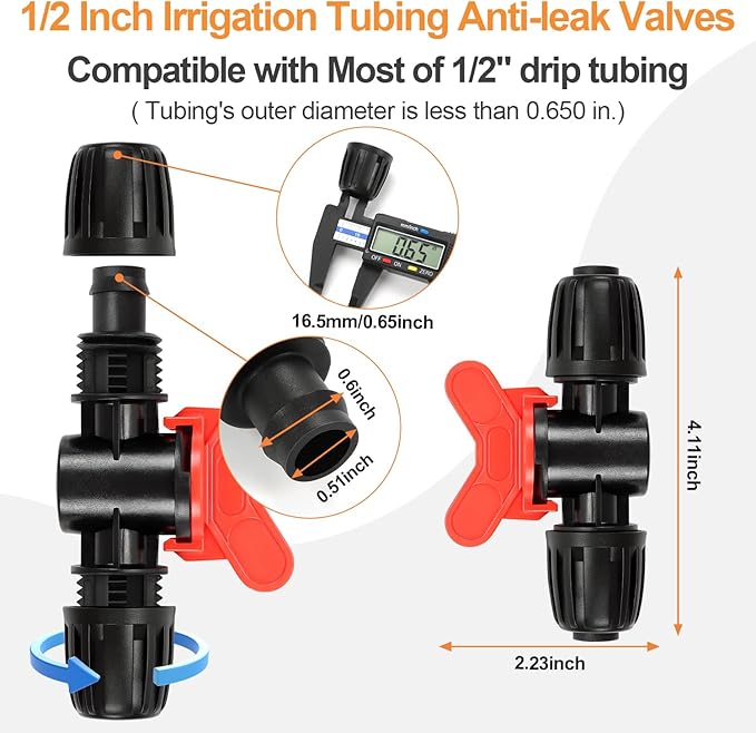 12 Pieces 1/2 Inch Drip Irrigation Valve Fittings, 1/2'' Barbed Shut Off Valve for 1/2 Inch Irrigation Tubing (1/2" ID x 0.640" OD) Anti-leak Straight Irrigation Parts for Garden System