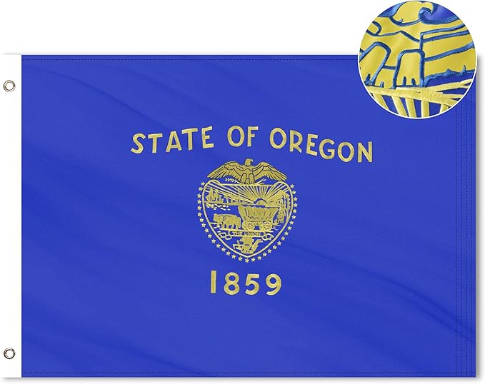 Oregon State Flag 5x8 Ft, Deluxe Full Embroidered Heavy Duty Nylon Durable OR Outside Flags, Indoor/Outdoor, Sewn Stripes and Brass Grommets
