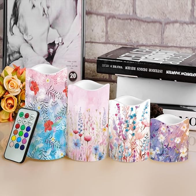 Ystardream Candle Sets for Women Gift Elegant Flower Flickering Flameless Candles Unity Candles for Wedding Ceremony Set,Beautiful Addition to Any Dinner Table,Bedroom,Outside Party