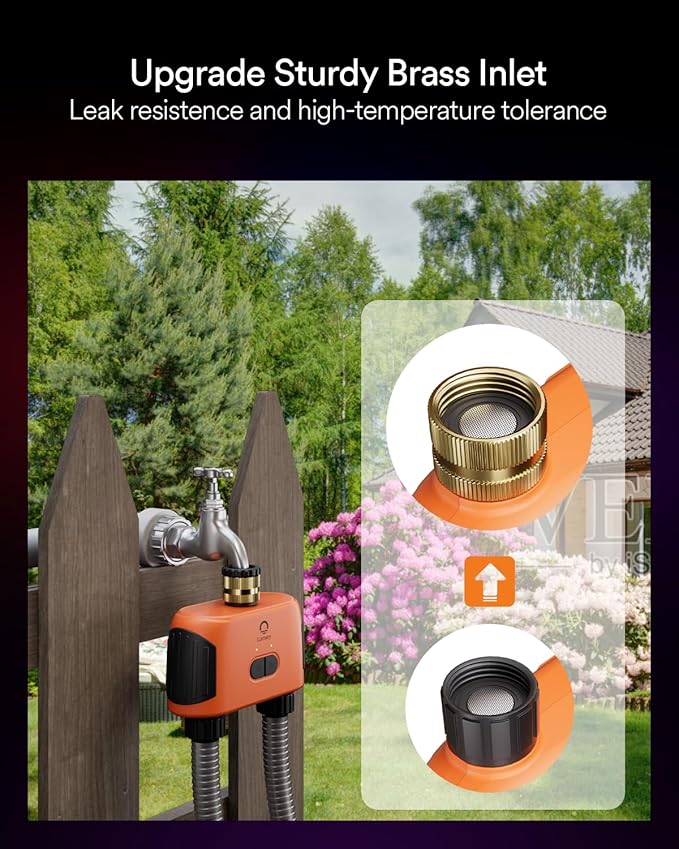 Lumary Smart Sprinkler Timer 2 Zone, WiFi Water Timer for Garden Hose, Brass Inlet Water Hose Timer Outdoor, Manual/Automatic Drip Irrigation Timer, App/Voice Control Work with Alexa, Orange, L-WT2A1