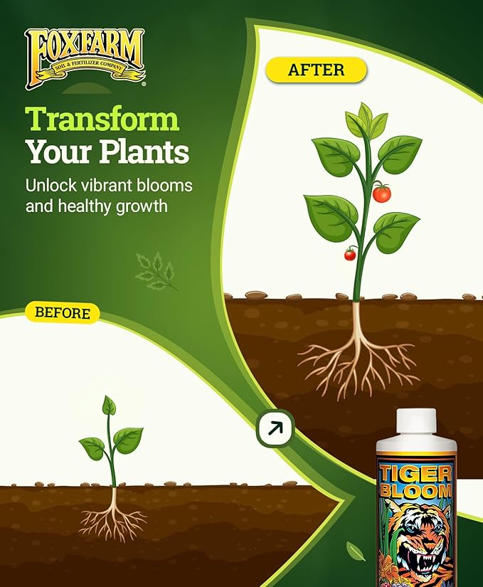 FoxFarm Tiger Bloom Liquid Fertilizer Concentrate - Fast Acting Formula for Vicious Growth with Phosphorus - Encourages Fruit, Flower & Bud Development, NPK 2-8-4 (Pint)