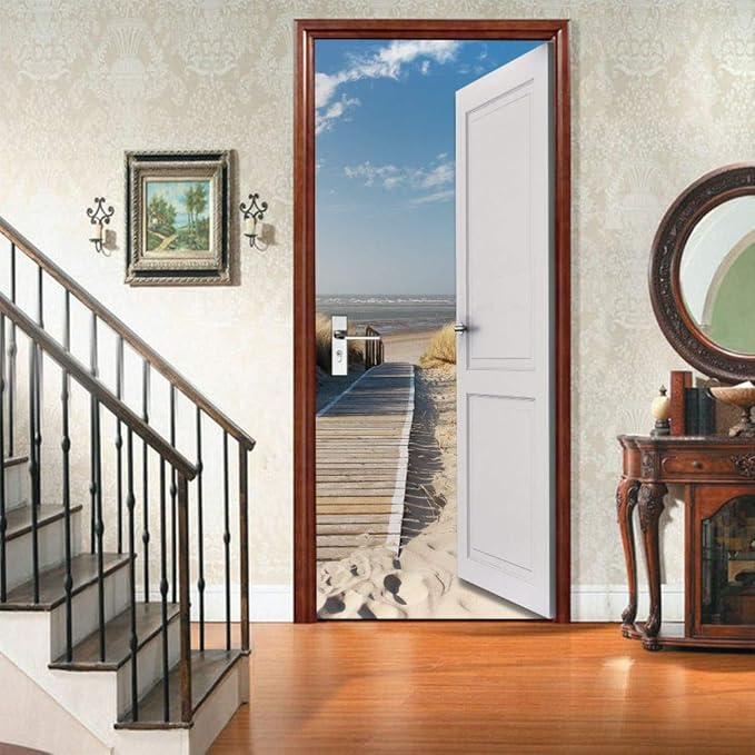 3D Peel and Stick Murals - Outer Beach Road - Wallpaper Self-Adhesive Decals Removable PVC Waterproof Door Poster for Bedroom Living Room Decoration 33.9 x 78.7 inch