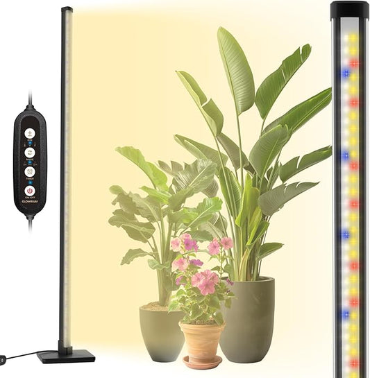 GLOWRIUM Standing Grow Light with Auto-Timer, 30W Vertical Grow Lights for Indoor Plants,3 Light Modes,201 LEDs,Detachable Full Spectrum Plant Lights for Wide Area Coverage in Indoor Plants (45 in)