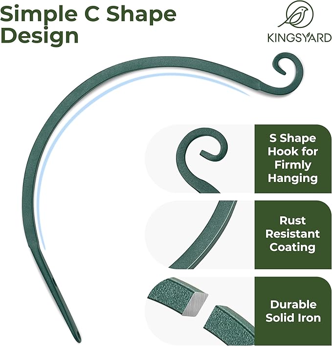 Kingsyard 2-Pack Wall Plant Hanger Outdoor - Heavy Duty Metal Hanging Bracket Hooks for Hanging Plant, Bird Feeders, Lanterns, Wind Chimes Outdoor & Indoor, 14-Inch/Green