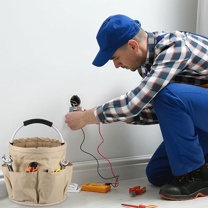 HARFINGTON Garden Tool Bag 17L Large Oxford Waterproof with Pockets Garden Tote Bag Gardening Plant Tool Organizer Storage Carrier Store for Outdoor Women Men, Khaki