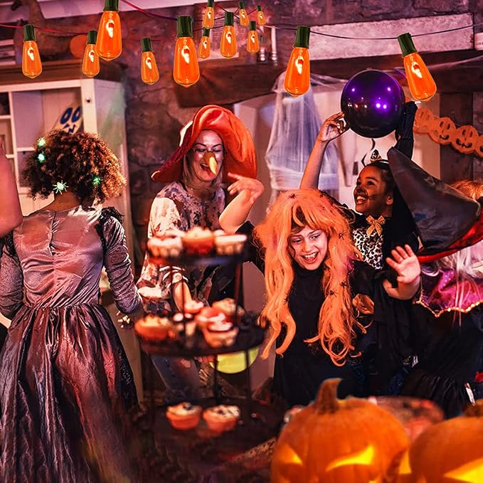 10Ft Halloween Orange Flicker Flame String Lights, ST40 Halloween Decorative String Lights Outdoor with Realistic Orange Red Flame, Hanging Halloween Orange Lights for Christmas Party Patio Decor