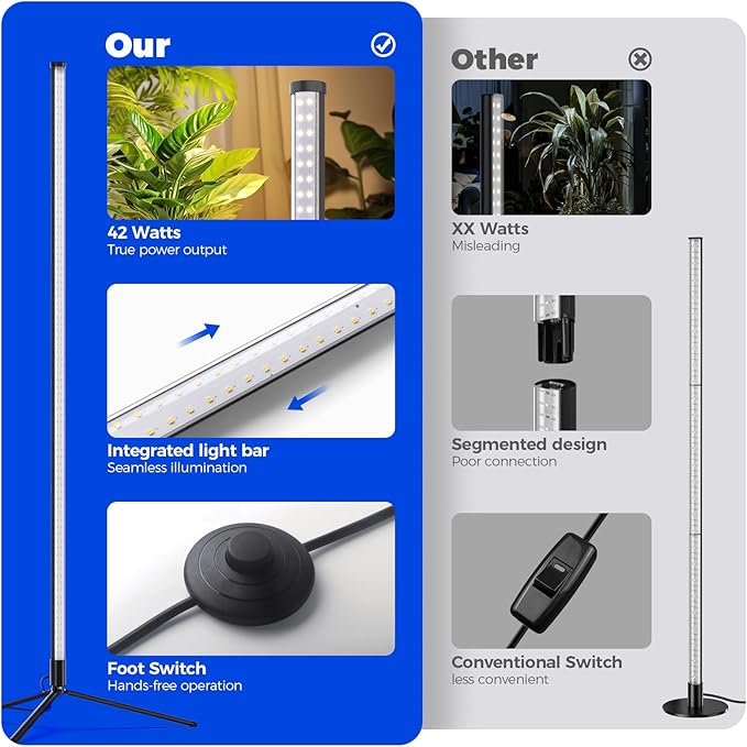 Barrina Standing Grow Light T10, 42W 5000K, Full Spectrum LED Plant Light for Indoor,Vertical Grow Light, Wide Coverage, 4FT Height with On/Off Switch and Tripod Floor Stand