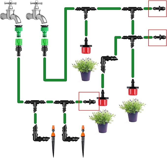 60 Pieces Drip Irrigation 1/4" Tubing End Plugs Fittings, Barbed Connectors End Cap for 1/4 Inch Irrigation Tubing, Drip Line End Closure for Drip Sprinkler Garden Lawn Systems