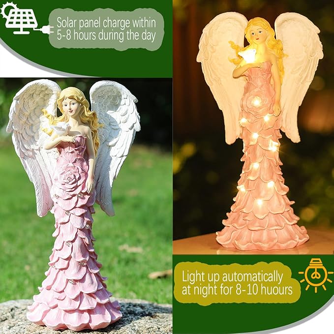 Solar Angel Garden Statues Outdoor with LED Lights –Garden Angel Figurine- Outdoor Lawn Decor Garden Figurine for Patio, Balcony, Yard, Ornament - Unique Housewarming Gifts