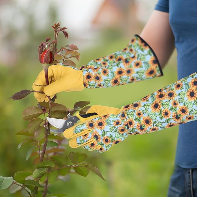 Womens Gardening Weeding Working Gloves, Leather Garden Glove for Women Thorn Proof No Stab for Digging, Planting,Pruning