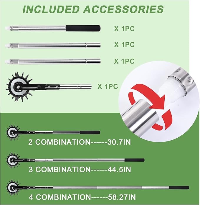 Wheel Rotary Edger, Rotary Shear, Sidewalk Manual Lawn Edger, Strong 3 Sections Stainless Steel Handle with Cushion Grip, 58.3-Inch