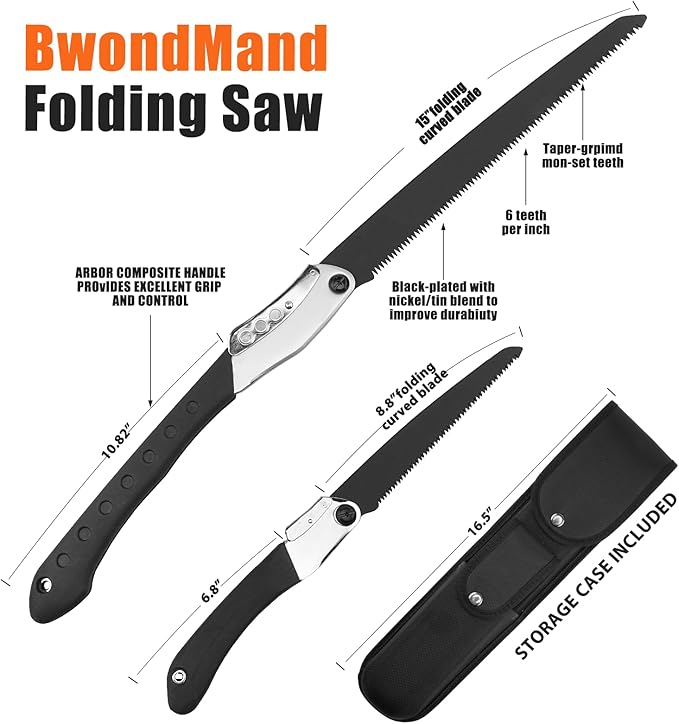 Folding Saw Set, Heavy Duty 15 Inch Extra Long Blade Hand Saw, 8.8 Inch Folding Saw for Trees Wood Cutting Camping Gardening Work, Hiking, Landscaping, Tree Trimming