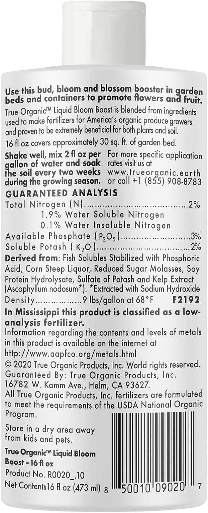 True Organic Liquid Bloom Boost – Organic Bud, Bloom & Blossom Fertilizer – 16 fl. oz. Bottle Covers 30 Sq. Ft.