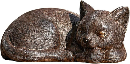 Roman Garden - Bronze Sleeping Cat Statue, 3.5H, Garden Collection, Resin and Stone, Decorative, Garden Gift, Home Outdoor Decor, Durable, Long Lasting