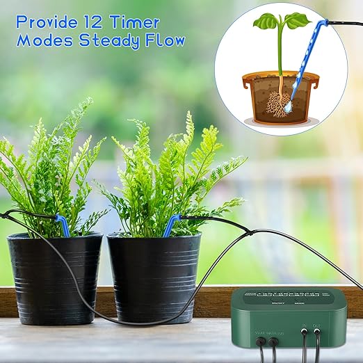 PChero Solar Automatic Drip Irrigation Kit, Solar Powered Auto Watering System with 12 Timer Modes for Indoor Balcony Outdoor Garden Greenhouse, Supported 15 Pots Plants