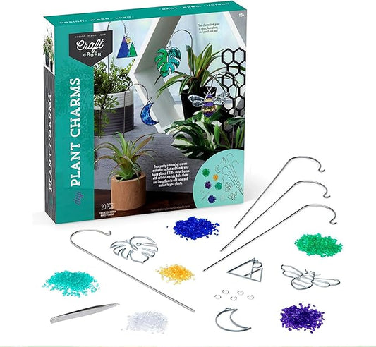 Craft Crush Plant Charms Kit – Makes 4 Suncatcher Charms for Plants – Metal Garden Stakes & Decorative Ornaments for Plant Lovers, Gift, Home Decor, Teens & Adults - DIY Art & Craft Kit - Ages 13+