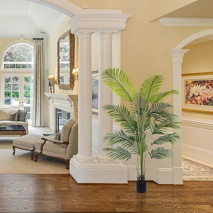 Artificial Palm Tree, 6ft Fake Areca Palm Plant with Basket, Tropical Faux Dypsis Lutescens Plants for Indoor Outdoor Home Office Shop Garden Décor