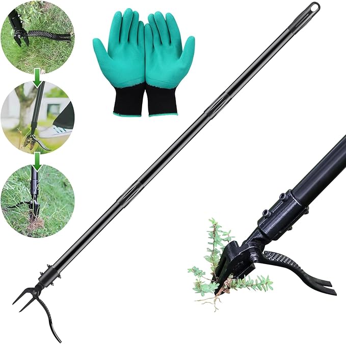Weed Puller Tool, Stand up Weeder Puller, [Heavy Duty] 63 Inch Long Handle Garden Weeding Tool with 4 Claws, Hand Weed Hound Weed Puller for Garden & Lawn Care