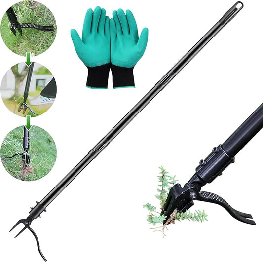 Weed Puller Tool, Stand up Weeder Puller, [Heavy Duty] 63 Inch Long Handle Garden Weeding Tool with 4 Claws, Hand Weed Hound Weed Puller for Garden & Lawn Care