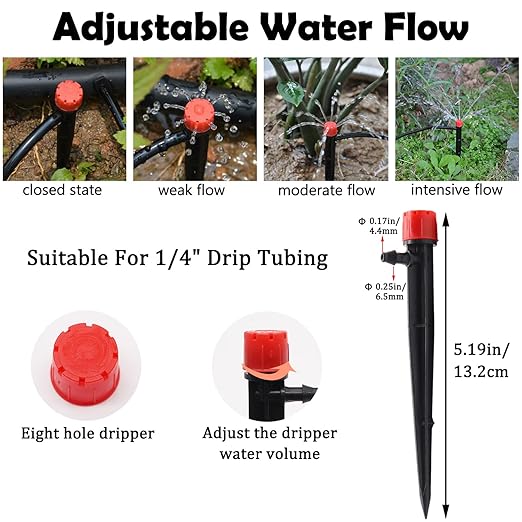 100FT 1/4" Drip Irrigation System Kit, Automatic Watering System, DIY Automatic Irrigation Equipment Set for Greenhouse, Garden, Yard, Lawn Q-064-set