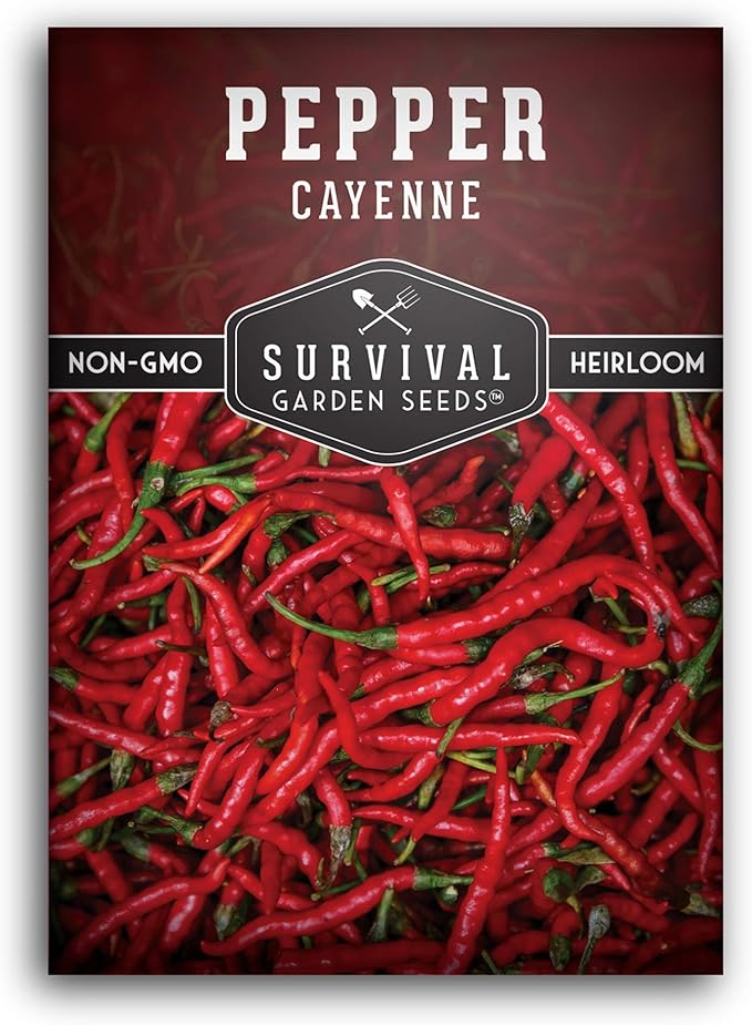 Survival Garden Seeds - Red Cayenne Pepper Seed for Planting - Packet with Instructions to Plant and Grow Hot Chili Peppers in Your Home Vegetable Garden - Non-GMO Heirloom Variety - Single Pack