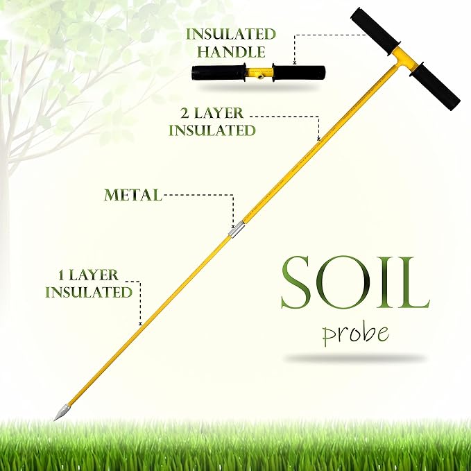 FEBTECH - Metal Soil Probe Rod - Insulated Septic Tank Probe - 36-Inch Long Overall, 3/8" Septic Tank Finder Probing Rod,T-Handle Septic Tank Locator Tool For Gardening, Agriculture, Septic Systems