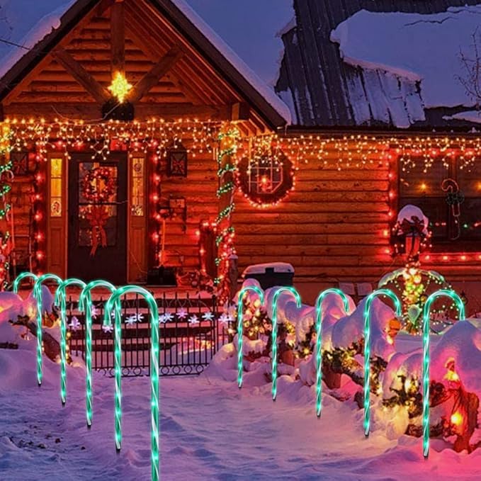 26" Christmas Candy Cane Pathway Markers Lights, Set of 10 Pack Christmas Outdoor Decorations Candy Cane Lights for Yard Patio Garden Walkway Indoor Décor Landscape Path Festival Holiday, Green