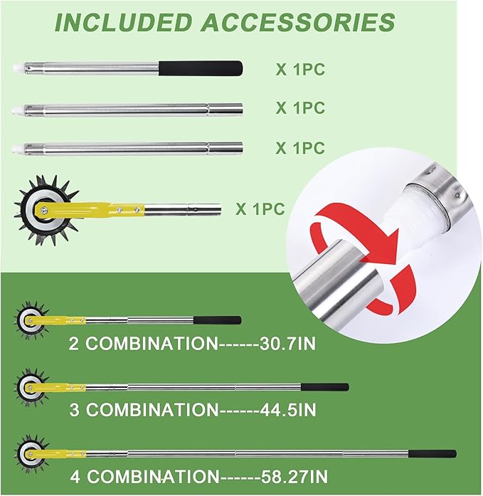 Wheel Rotary Edger, Rotary Shear, Sidewalk Manual Lawn Edger, Strong 3 Sections Stainless Steel Handle with Cushion Grip, 58.3-Inch