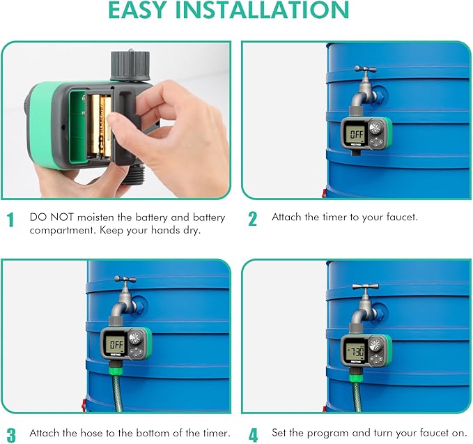 RESTMO Sprinkler Timer, Water Timer for Garden Hose, Outdoor Faucet, Lawn Watering, Automatic Control, Manual Watering, Ball Valve System Compatible with Rain Barrel, Zero/Low Water Pressure Watering