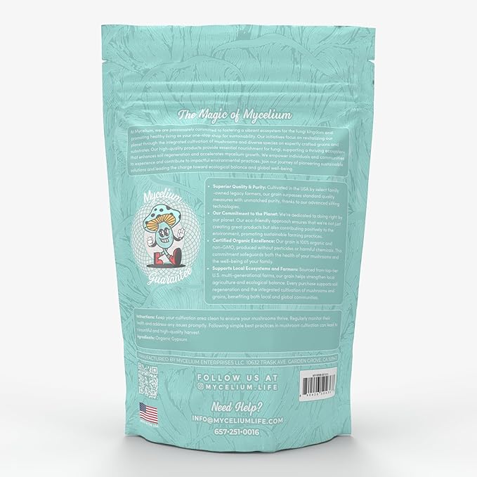 Mycelium Premium Gypsum – Organic, Non-GMO, Soil Amendment for Mushroom Cultivation, Sourced from Local USA Farms, Sustainable Farming, 5 lbs