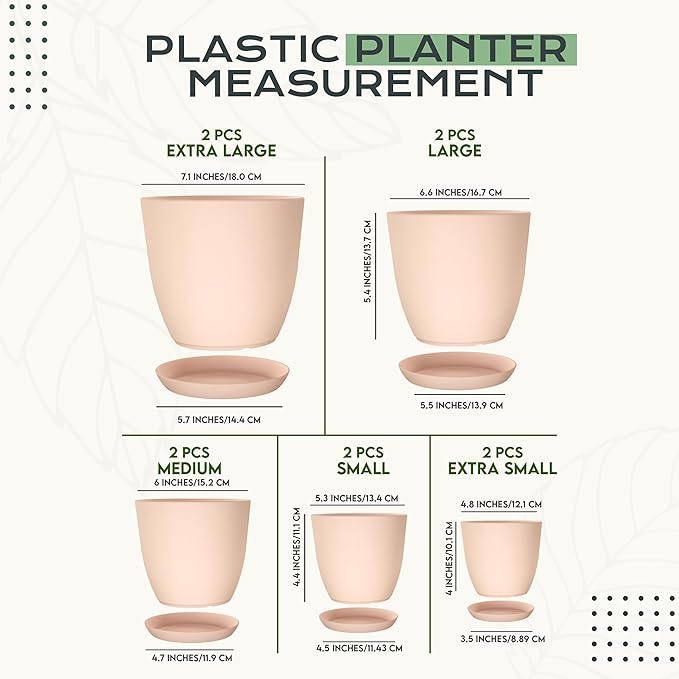 Utopia Home - Plant Pots Indoor with Drainage - 7/6.6/6/5.3/4.8 Inches Home Decor Flower Pots for Indoor Planter - Plastic Planters for Indoor Plants, Cactus, Succulents Pot (Pink, Pack of 10)