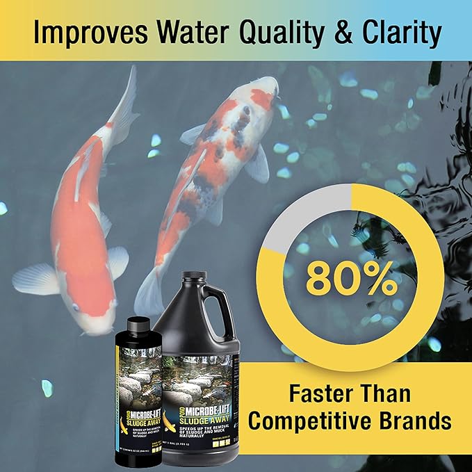 MICROBE-LIFT MLXSAG4 Sludge-Away Pond and Outdoor Water Garden Sludge and Muck Remover, Safe for Live Koi Fish, Plant Life, and Decor, 1 Gallon