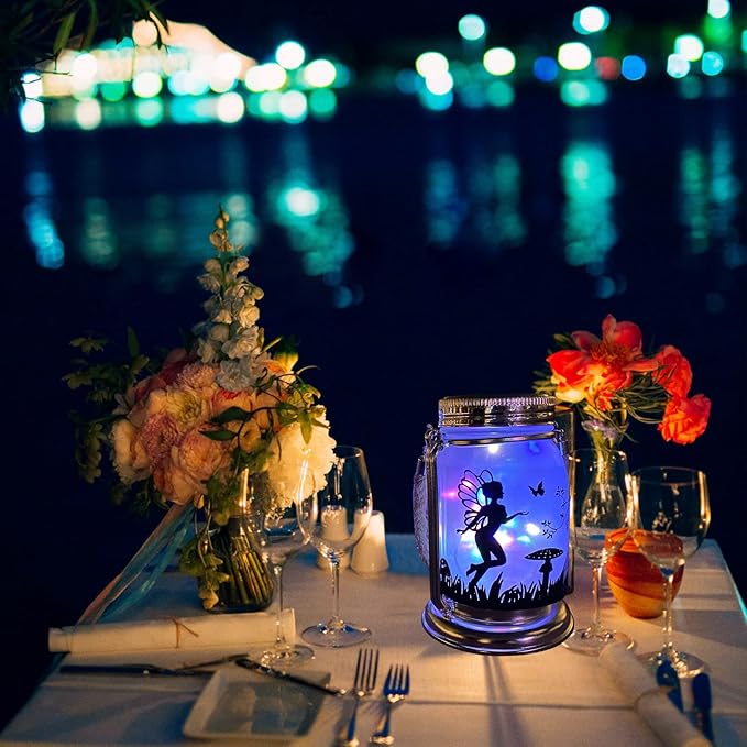 2 Pack Solar Fairy Lantern for Garden Decorations -Gifts for Mom Women Grandma Birthday Outdoor Ornaments Decorations Hanging Lamp Frosted Glass Jar with Stake for Yard Patio Lawn