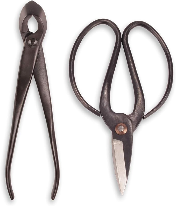 BambooMN Bonsai Basics Set - 8" Concave Cutter, 7" Heavy Duty Shear - 30 Sets