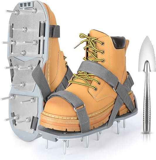 Lawn Aerator Shoes for Grass - Pre-Assembled Grass Aerator Shoes for Lawn - Soil Yard Aerator Tool for Aerating Patio Garden, Gray
