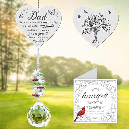 Memorial Crystal Suncatcher,Memorial Gifts for Loss of Dad,Bereavement Gifts for Loss of Father,Hanging Crystals Ornament for Window Rainbow Maker Prisms Home Decor Gift