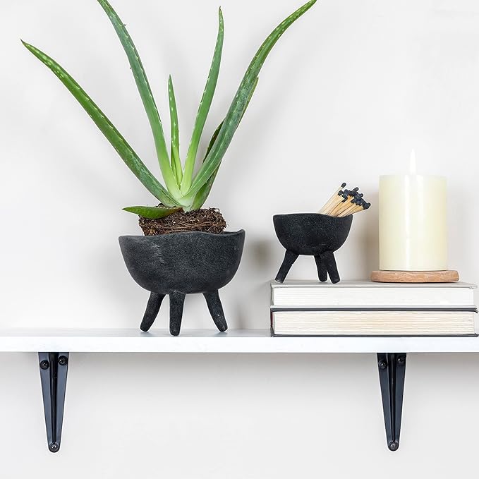 Creative Co-Op Boho Terracotta Footed Planter, Matte Black