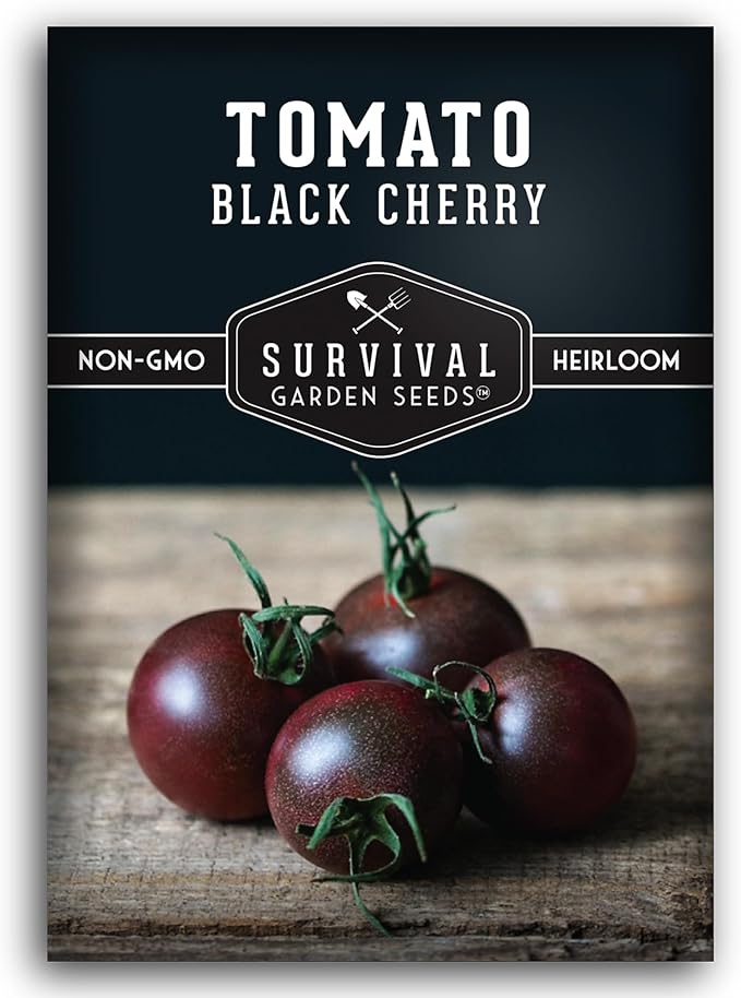 Black Cherry Tomato Seeds for Planting - 1 Seed Packet with Instructions to Plant & Grow Reddish-Purple Cherry Tomatoes in Your Home Vegetable Garden - Non-GMO Heirloom Variety - Survival Garden Seeds