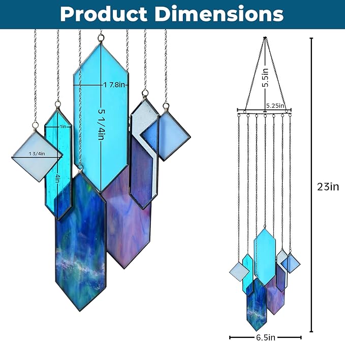 Stained Glass Window Hanging Sun Catcher - Blue Wall Art, Earth Tones Modern Design, Fully Assembled, Ready to Hang, Home or Garden Decor