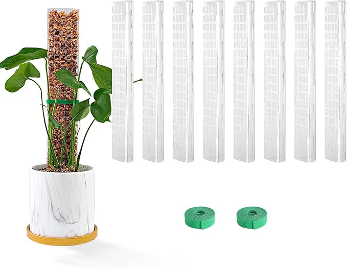 15 Inch 8 Pcs Plastic Moss Pole for Plants Monstera, 8×15'' Plant Poles for Climbing Plants, Plant Support for Indoor Plants Work with Sphagnum Moss, Clear