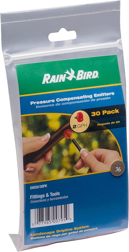 Rain Bird SW20-30PS Drip Irrigation Spot Watering Dripper/Emitter, 2 Gallon Per Hour, 30-Pack,Red/Black