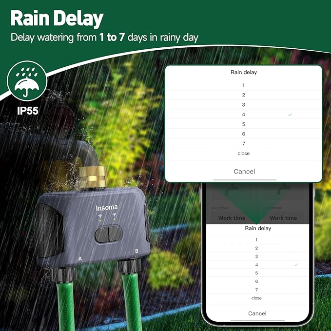 WiFi Water Timer 2 Zones, Smart Sprinkler Timer for Garden Hose, APP Remote Control, Voice Control, Rain Delay and Manual Mode for Yard Lawn Watering, Brass Inlet