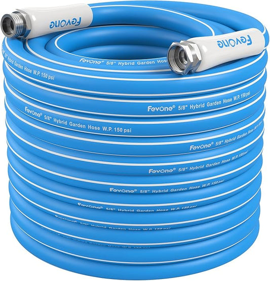 Fevone Garden Hose 100 ft, Heavy Duty Water Hose, Hybrid Polymer, Kink Resistance, Lightweight, Flexibility, Durability, Leak Free, Aluminum Fittings, 3/4" GHT, 5/8" ID, 600 Psi, Drinking Water Safe