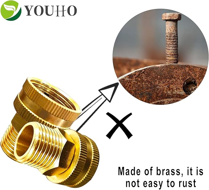 YOUHO Brass Garden Female Hose Fitting Connector, 3/4 GHT Female x 3/4 GHT Male, Garden Hose Connectors Garden Pipe Joint Extension Repair Fitting 2PCS