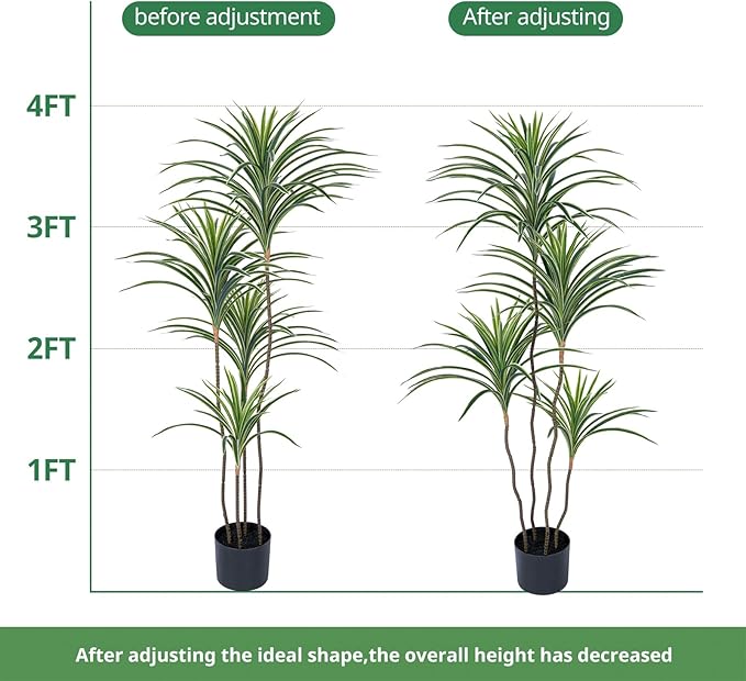 Artificial Dracaena Plants Indoor, 4 ft Faux Tropical Floor Plants Indoor, Tall Fake Yucca Silk Tree in Pot, Artificial Trees for Home Office Decor Indoor Outdoor Housewarming Gift