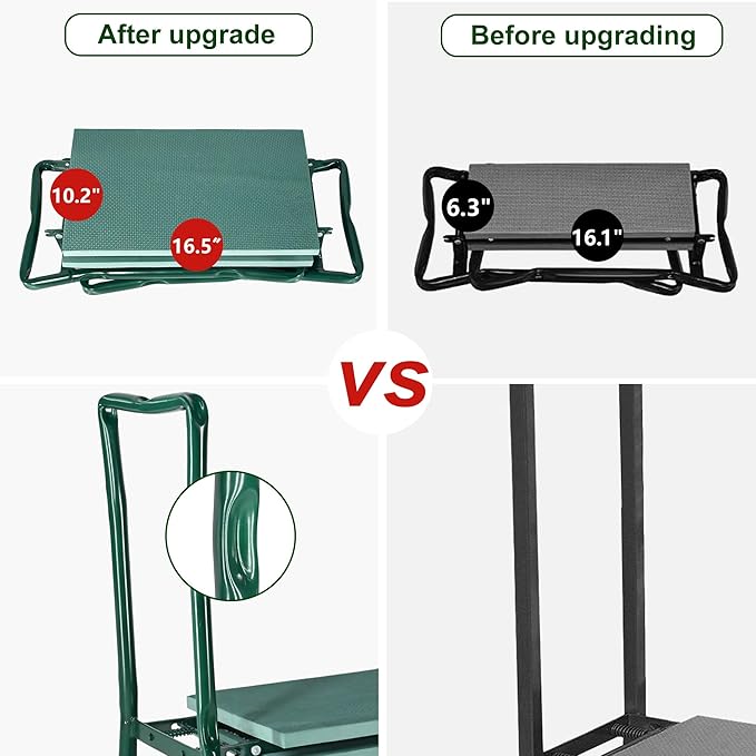 Upgraded Garden Kneeler and Seat with Oversized 10"x16" Pad– Foldable Kneeler and Stool for Gardening, Heavy Duty Gardening Stool with 2 Tool Pouches