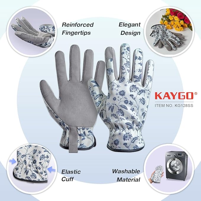 KAYGO Gardening Gloves for Women KG128SS, with Synthetic Leather Suede for Gardening and Yard Work,Water Repellent (Medium)