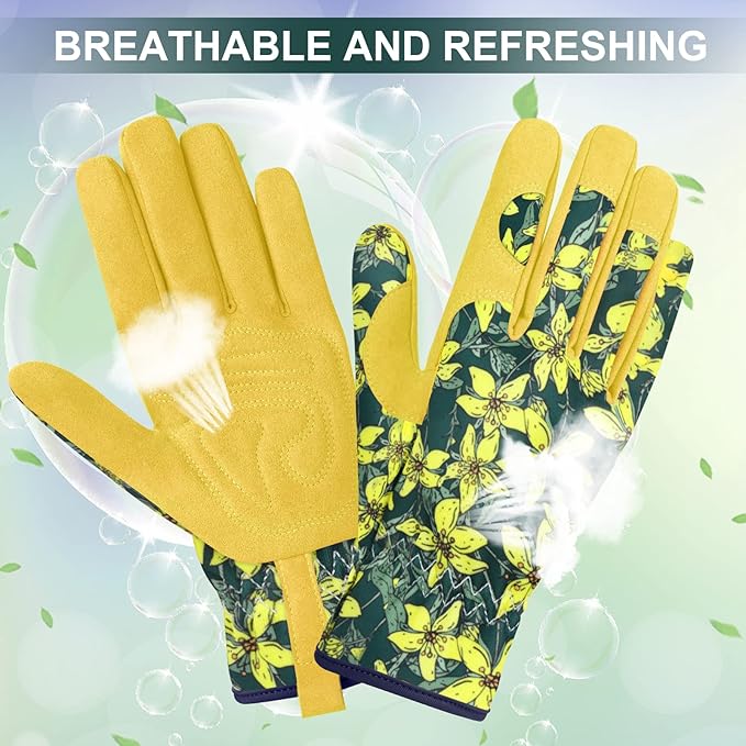 Womens Gardening Weeding Working Gloves, Leather Garden Glove for Women Thorn Proof No Stab for Digging, Planting,Pruning
