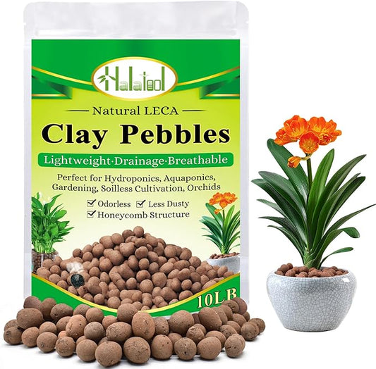 Halatool 10LB Leca Clay Pebbles for Plants 4mm-16mm Clay Balls 100% Natural Hydroton Leca Balls for Indoor Plants Hydroponic Growing Gardening Orchids Drainage Decoration Aquaponics