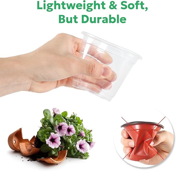 50 Packs 4 Inch Reinforced Clear Nursery Pots with Drainage Hole, Transparent Variety Pack Plastic Plant Pot Seedling Planter Seed Starter Flower